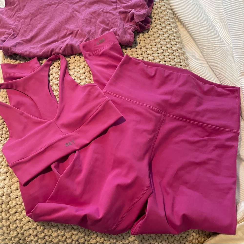 SetActive Set 3 piece Bra, Leggings, Tshirt - FIERCE - XS/S Pink Purple